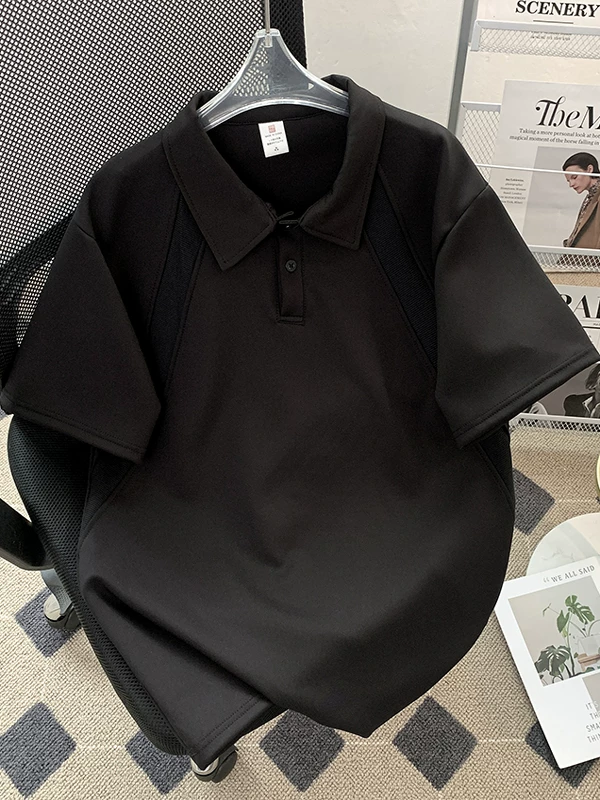 Áo polo kiểu Mỹ dành cho nam, áo thun ngắn tay kiểu Nhật Bản cá tính và thời trang, áo thun trơn màu hợp thời trang mùa hè, kiểu dáng cơ bản.