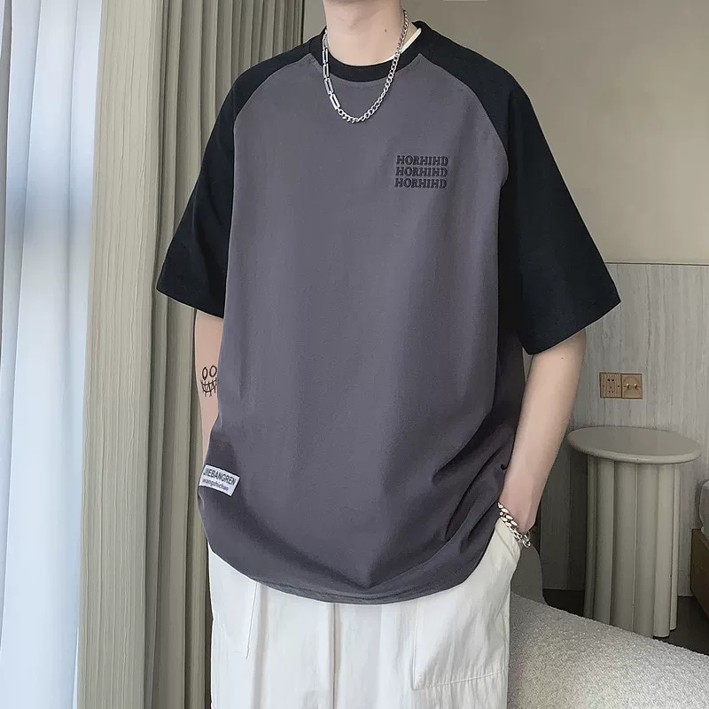 Áo thun ngắn tay kiểu raglan phong cách retro của Mỹ dành cho nam, áo thun nửa tay dáng rộng hợp thời trang mùa hè, áo thun đa năng dành cho cặp đôi sinh viên.