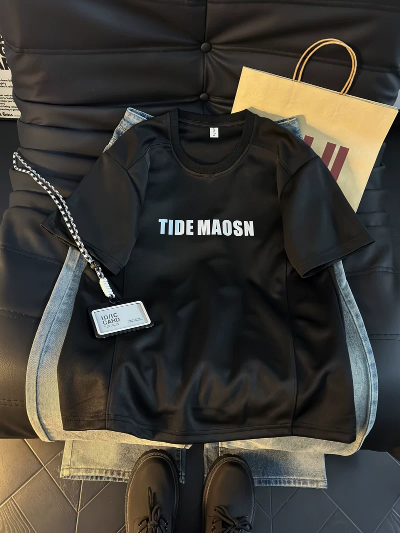 Áo thun ngắn tay in chữ cho nam, áo thun dáng rộng hợp thời trang mùa hè, áo thun thường ngày phong cách Mỹ