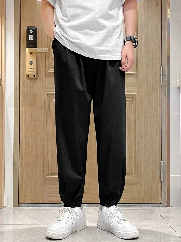 Quần lụa băng phong cách Hàn Quốc thời thượng, quần lửng rộng rãi, quần jogger nam mùa hè mỏng, đa năng, kiểu harem