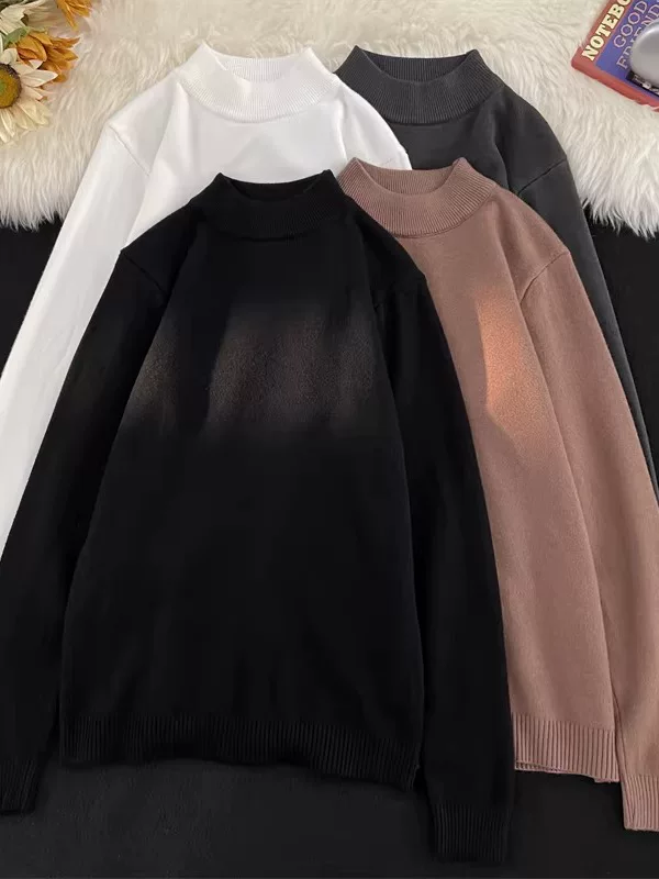 Áo len cổ lọ nửa cổ dành cho nam và nữ, áo len dệt kim dáng rộng thời thượng, áo len dệt kim dày dặn kiểu Nhật Bản đơn giản dành cho cặp đôi.