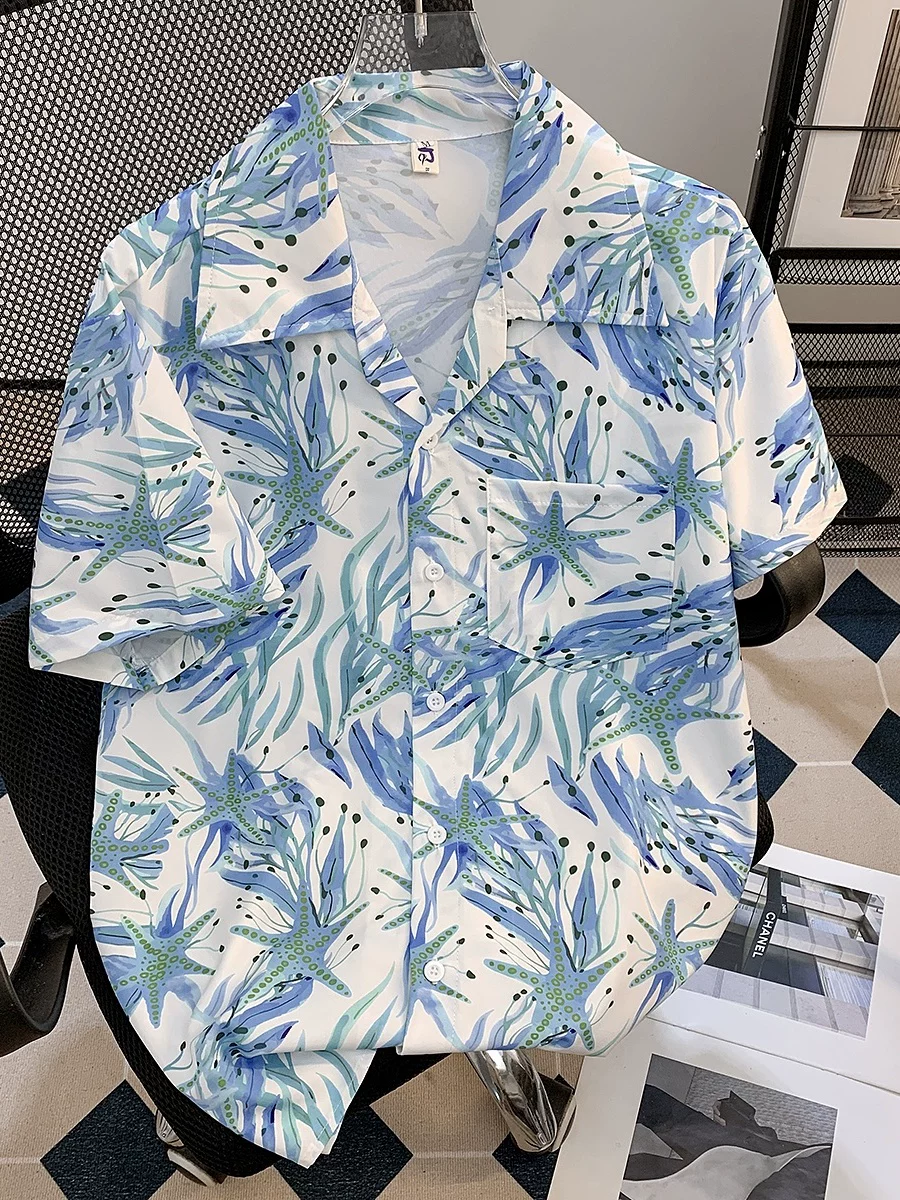 Áo sơ mi ngắn tay in họa tiết mùa hè dành cho nam, áo nửa tay dáng rộng kiểu Hawaii, áo sơ mi đi biển đẹp trai của thương hiệu thời trang Mỹ
