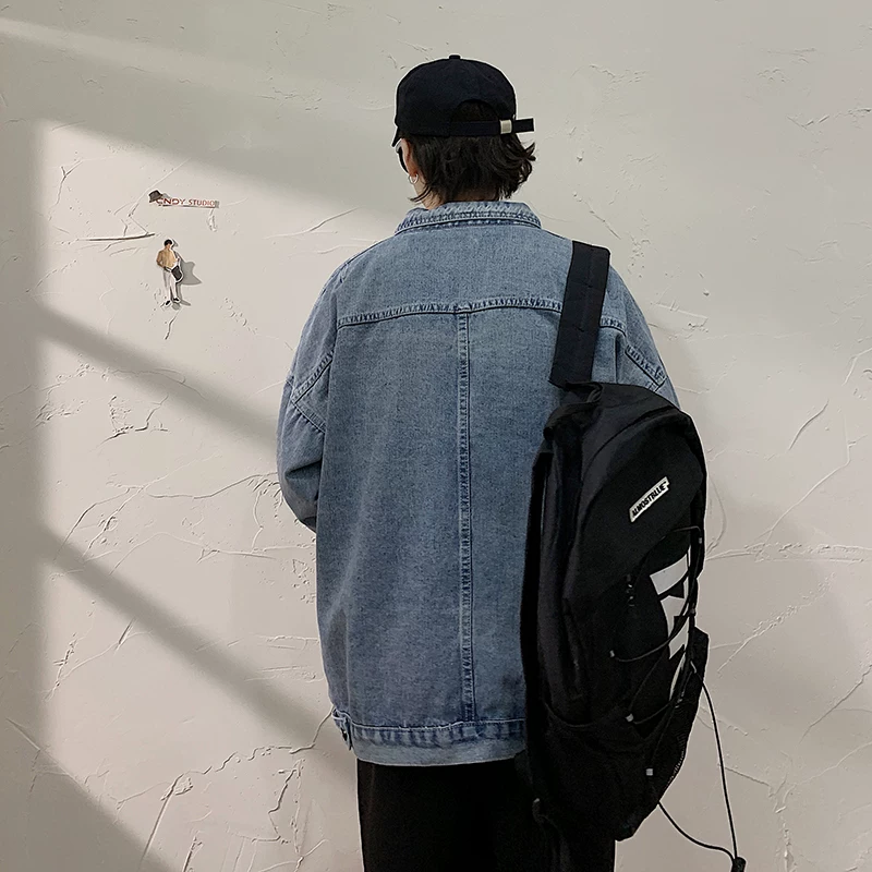 Áo khoác denim mới mùa xuân thu 2022 dành cho nam, quần áo đa năng dáng rộng phong cách Hàn Quốc, áo khoác hợp thời trang cổ điển Nhật Bản.