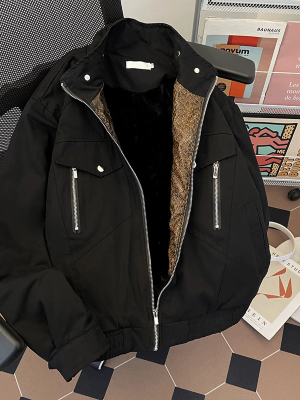 Áo khoác cotton họa tiết Python dành cho nam, áo khoác cotton dày dặn giữ ấm mùa đông, áo khoác cotton cổ đứng phá cách thời thượng.