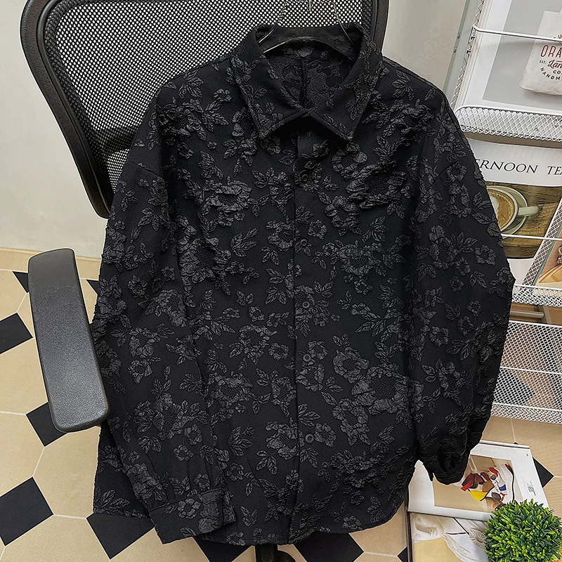 Áo sơ mi dài tay kiểu jacquard phong cách Nhật Bản, thiết kế theo xu hướng mùa xuân thu, áo khoác sành điệu và cá tính, áo sơ mi nam dáng rộng thoải mái.