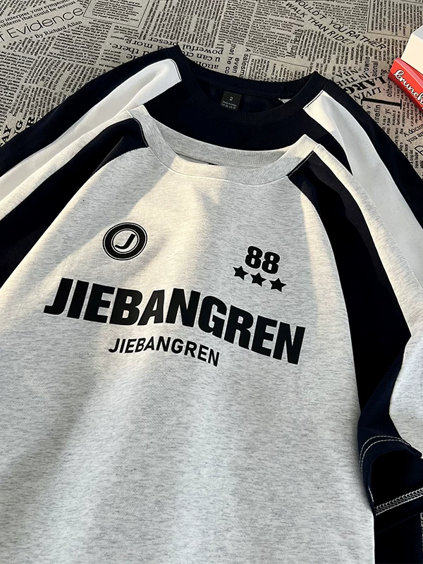 Áo thun ngắn tay kiểu Mỹ retro, thời trang, phối màu, tay raglan, mùa hè, dáng rộng, áo đôi nam nữ.