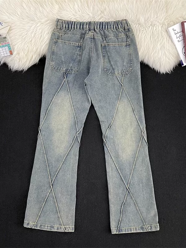 Quần jean nam thiết kế phá cách, thương hiệu thời thượng mùa hè, quần ống loe dáng rộng, quần casual phong cách retro Mỹ.