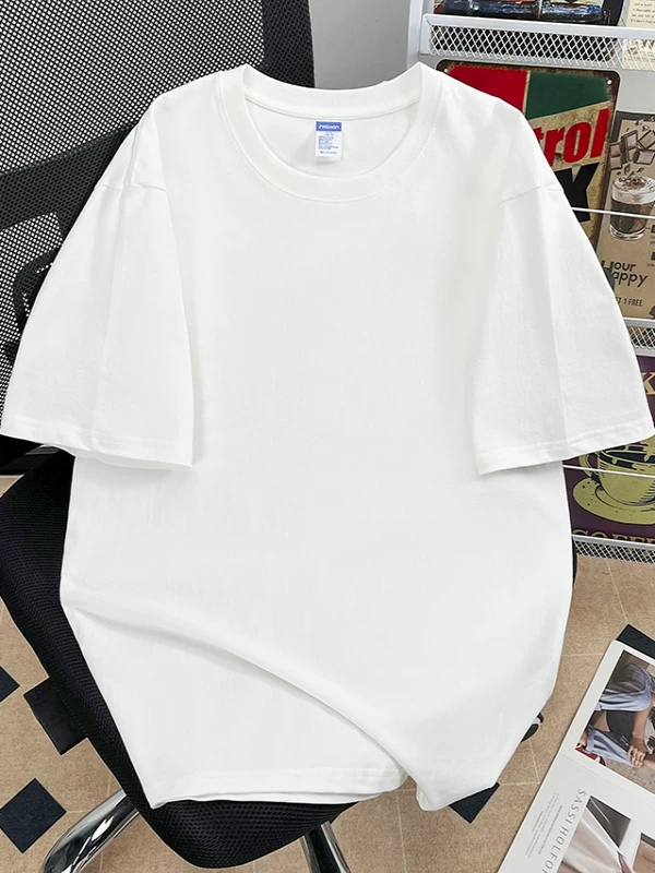 Áo thun cotton nguyên chất 240G dày dặn, tay lửng, vai xuôi, màu trơn, áo thun đôi tay ngắn, áo kiểu dáng rộng thời trang dành cho nam.