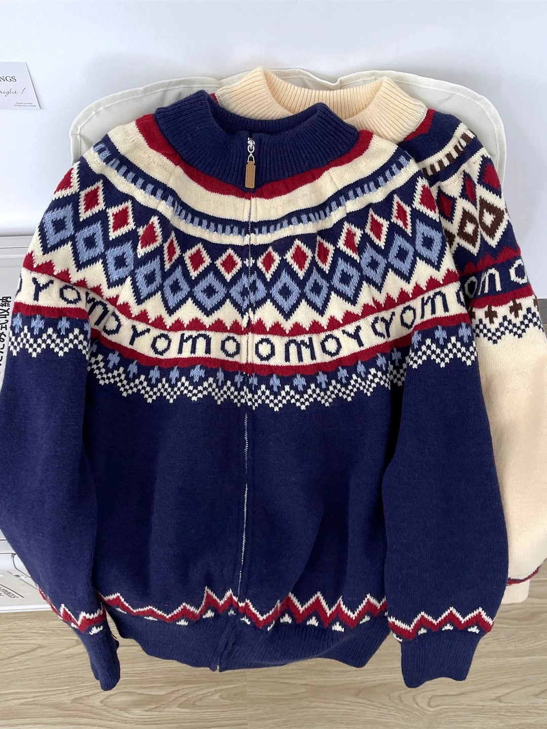 Áo len cardigan dày dặn Fair Isle dành cho nam và nữ, áo len dệt kim jacquard dáng rộng hợp thời trang mùa đông, áo len đôi đa năng phong cách Mỹ.