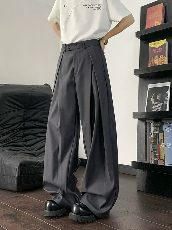 Quần xếp ly ba chiều cho nam và nữ, kiểu dáng mùa hè mới, quần tây dài chạm sàn kiểu Nhật, quần ống rộng cao cấp phong cách thường ngày.