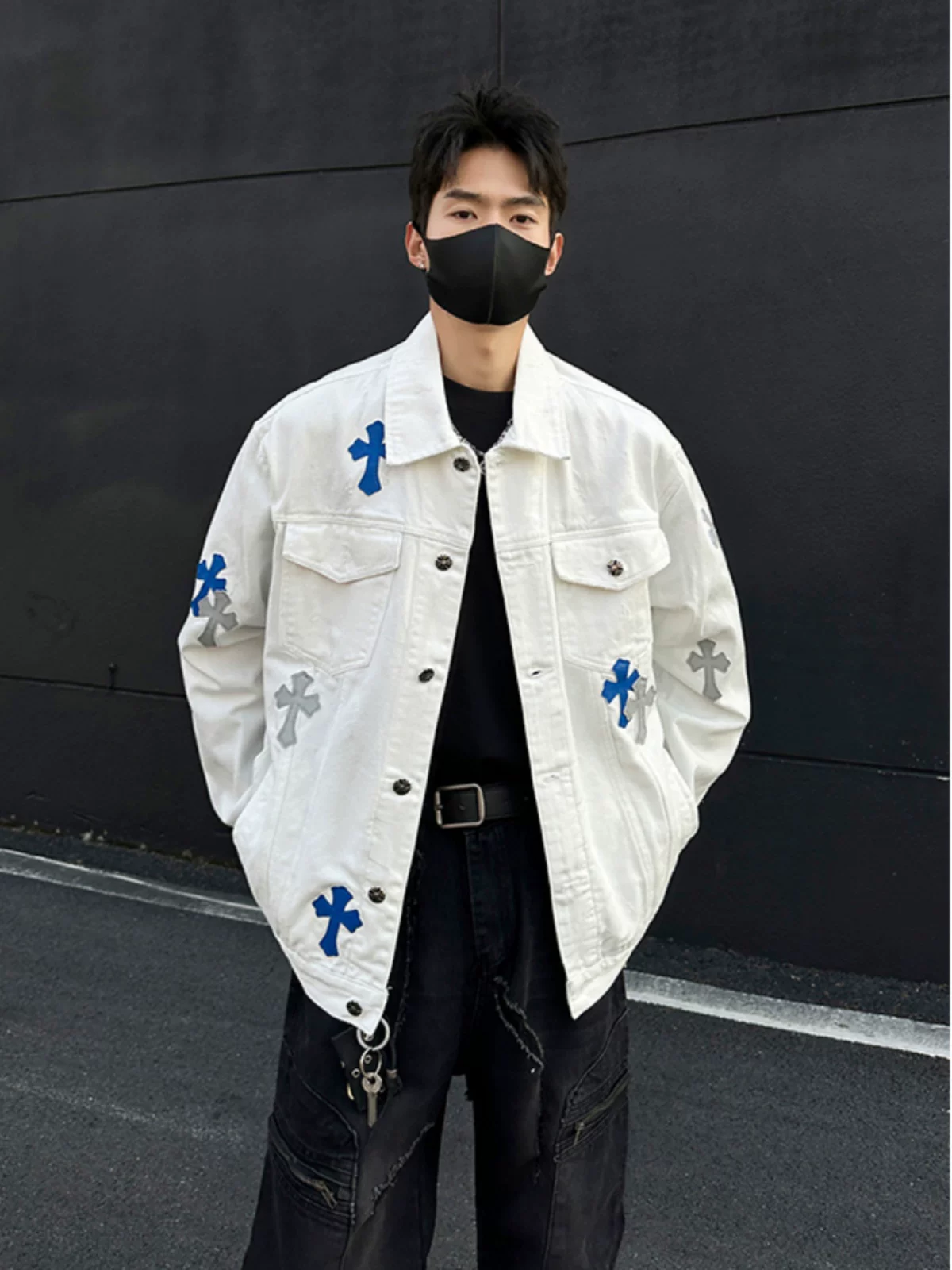 Áo khoác denim kiểu Mỹ cao cấp dành cho nam, áo khoác thêu phối vải cleanfit mùa xuân thu, áo khoác cặp đôi rộng rãi và cá tính.