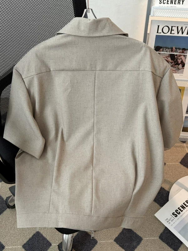 Áo sơ mi ngắn tay có khóa kéo đôi cho bé trai, áo sơ mi nửa tay dáng rộng thương hiệu hợp thời trang mùa hè, áo khoác ngắn cao cấp phong cách Mỹ