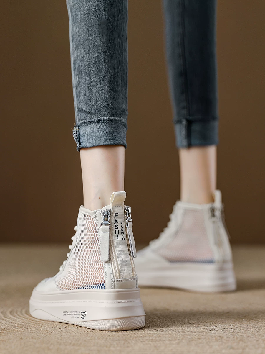 Giày sandal nữ đế dày tăng chiều cao, thoáng khí, kiểu cao cổ, mùa hè 2026, kiểu boot ngắn mỏng, thể thao, thời trang, chất liệu lưới