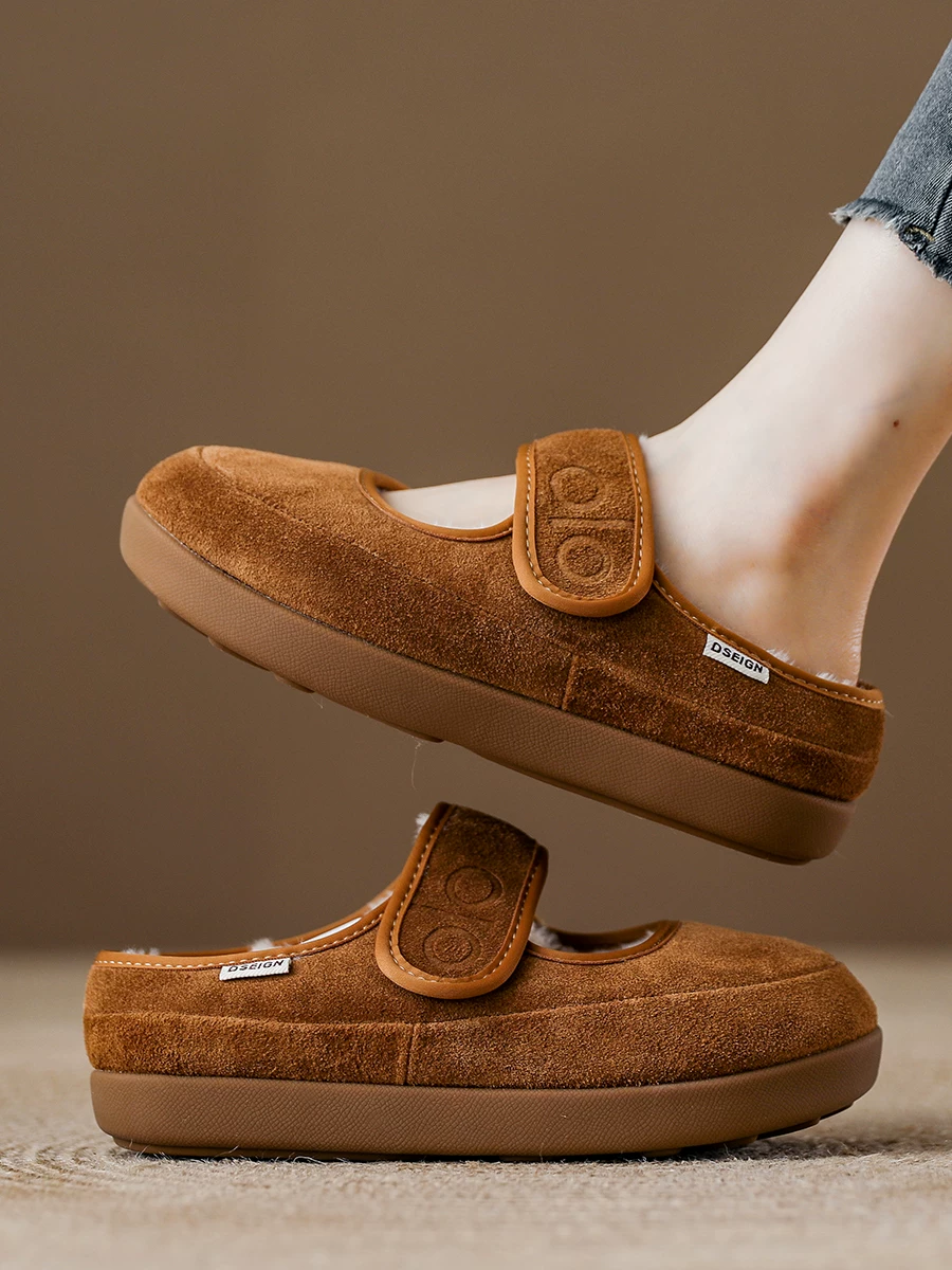Giày Mary Jane Birkenstock họa tiết da báo dành cho nữ, kiểu mới mùa đông 2025, giày lông mềm đế dày, lót lông cừu, kiểu lười, dép bông êm ái.
