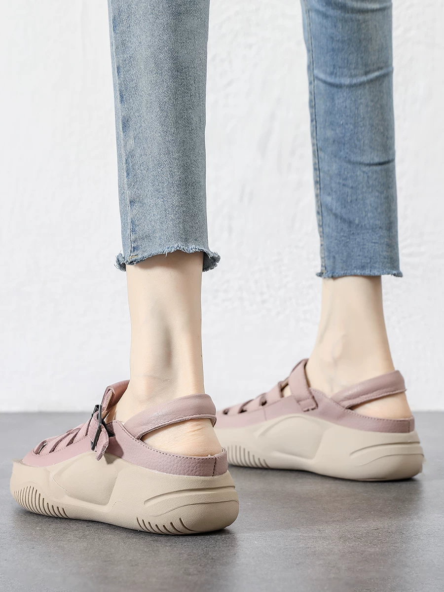 Giày sandal hở mũi khoét lỗ dành cho nữ, giày La Mã đế dày bằng da thật, giày thể thao thông thường thoáng khí mới mùa hè 2026 dành cho nữ.