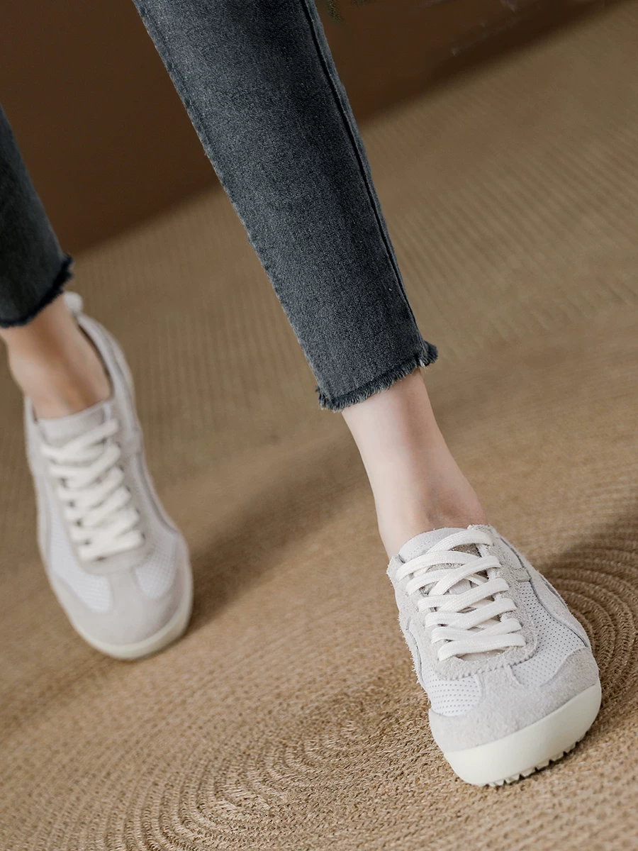 Giày tập luyện nữ da bò retro Dexun, giày Forrest Gump đế mềm êm ái, giày thể thao trắng thời trang mùa thu 2025 dành cho nữ.