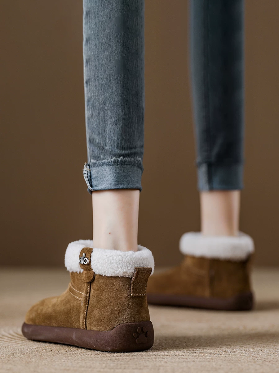 Giày bốt tuyết Little Potato Birkenstock dành cho nữ, kiểu mới mùa đông 2025, bốt ngắn lông xù, đế dày, lót lông cừu, dày dặn, ấm áp, chất liệu cotton.