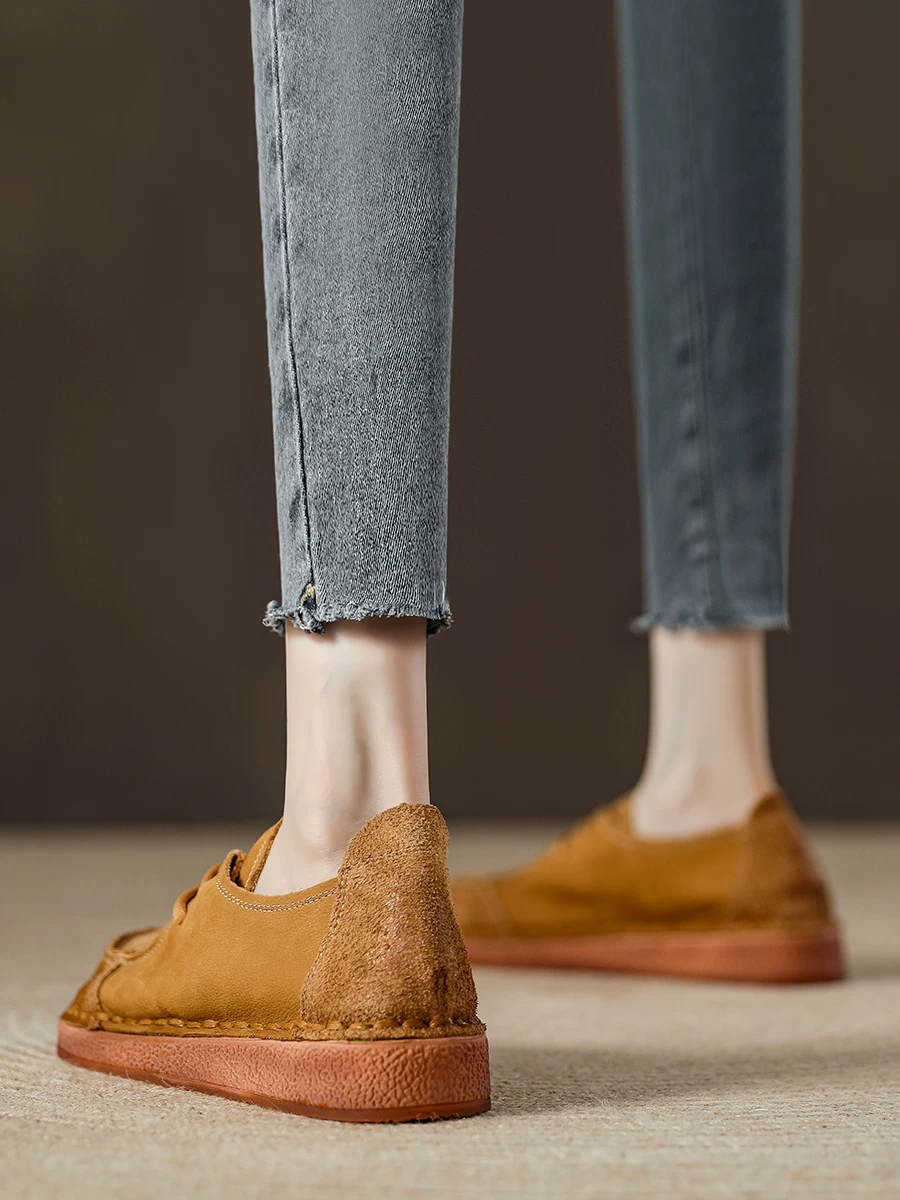 Giày đơn nữ da bò mềm phối màu phong cách retro, giày mẹ đế mềm êm ái, giày da thật kiểu mới mùa xuân 2026, giày da nhỏ phong cách thường ngày.
