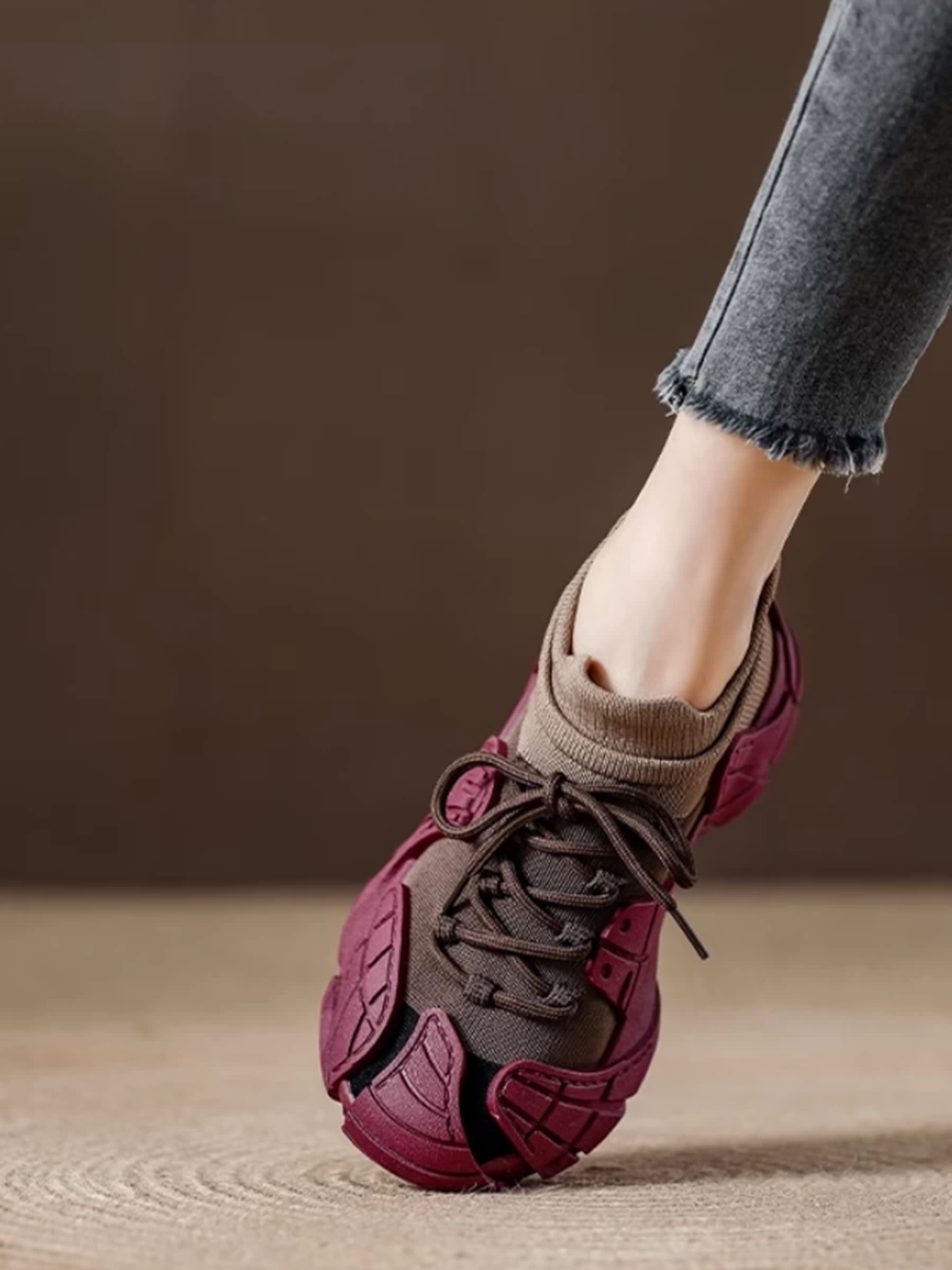 Giày Octopus Dad dành cho nữ, giày vớ Flyknit đế dày, giày thể thao nữ mùa thu 2025 mới, thoáng khí, nhẹ, phong cách thường ngày.