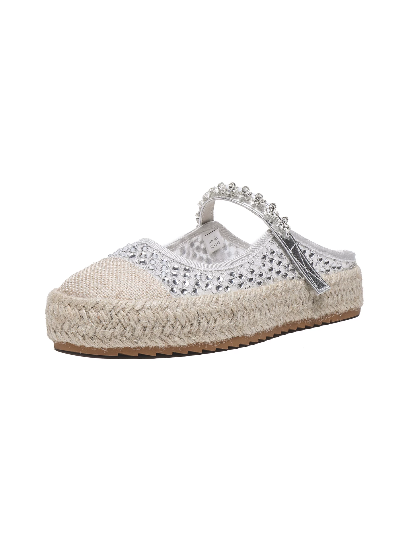 Dép nữ đính đá phong cách tiên nữ, kiểu mũi kín, đế dày, kiểu espadrille có dây tết, mẫu mới hè 2026, dép lưới đi chơi.