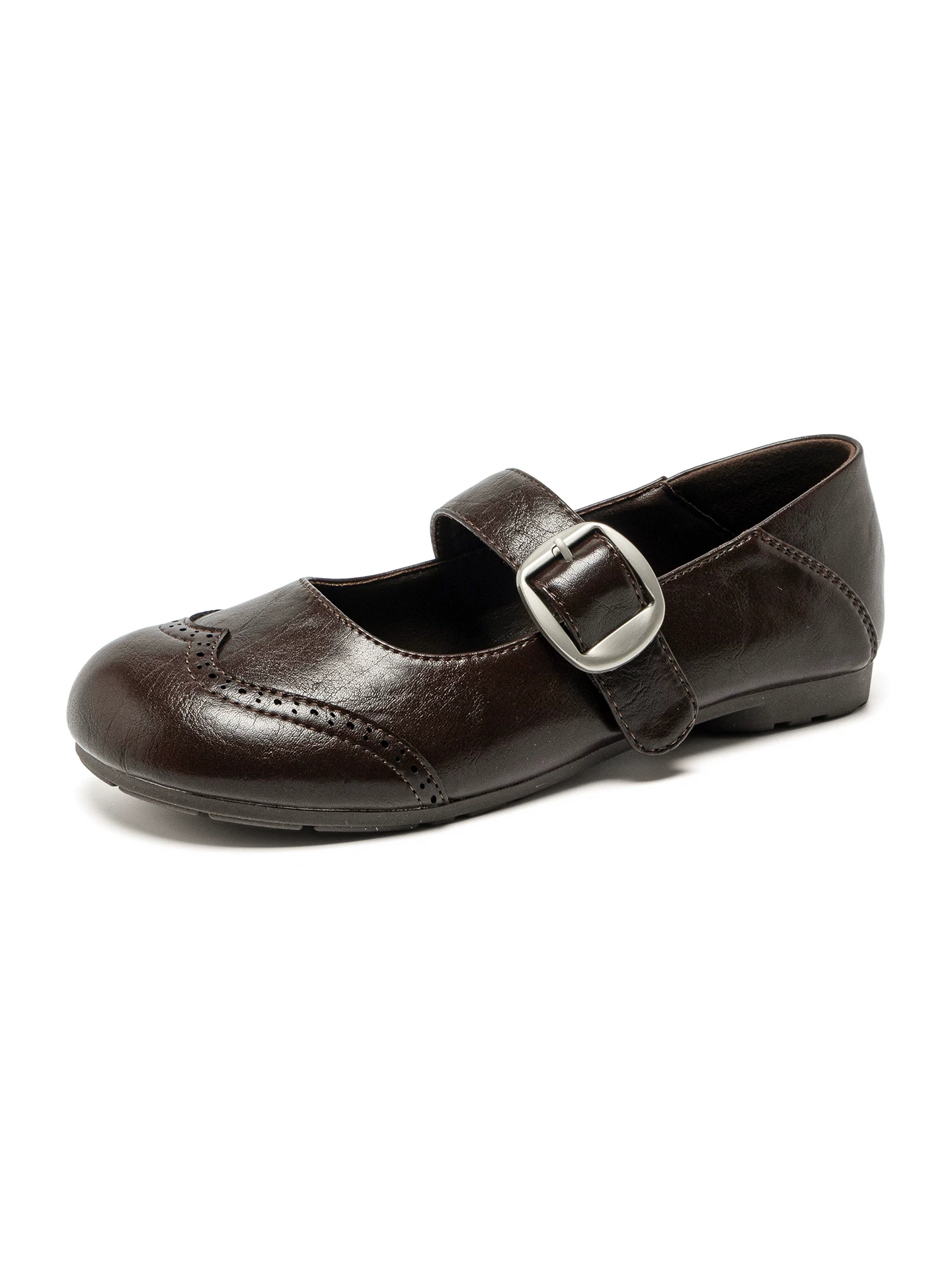 Giày Mary Jane quai đơn dành cho nữ, giày đế bằng miệng nông, giày da brogue cổ điển mới mùa xuân 2026.