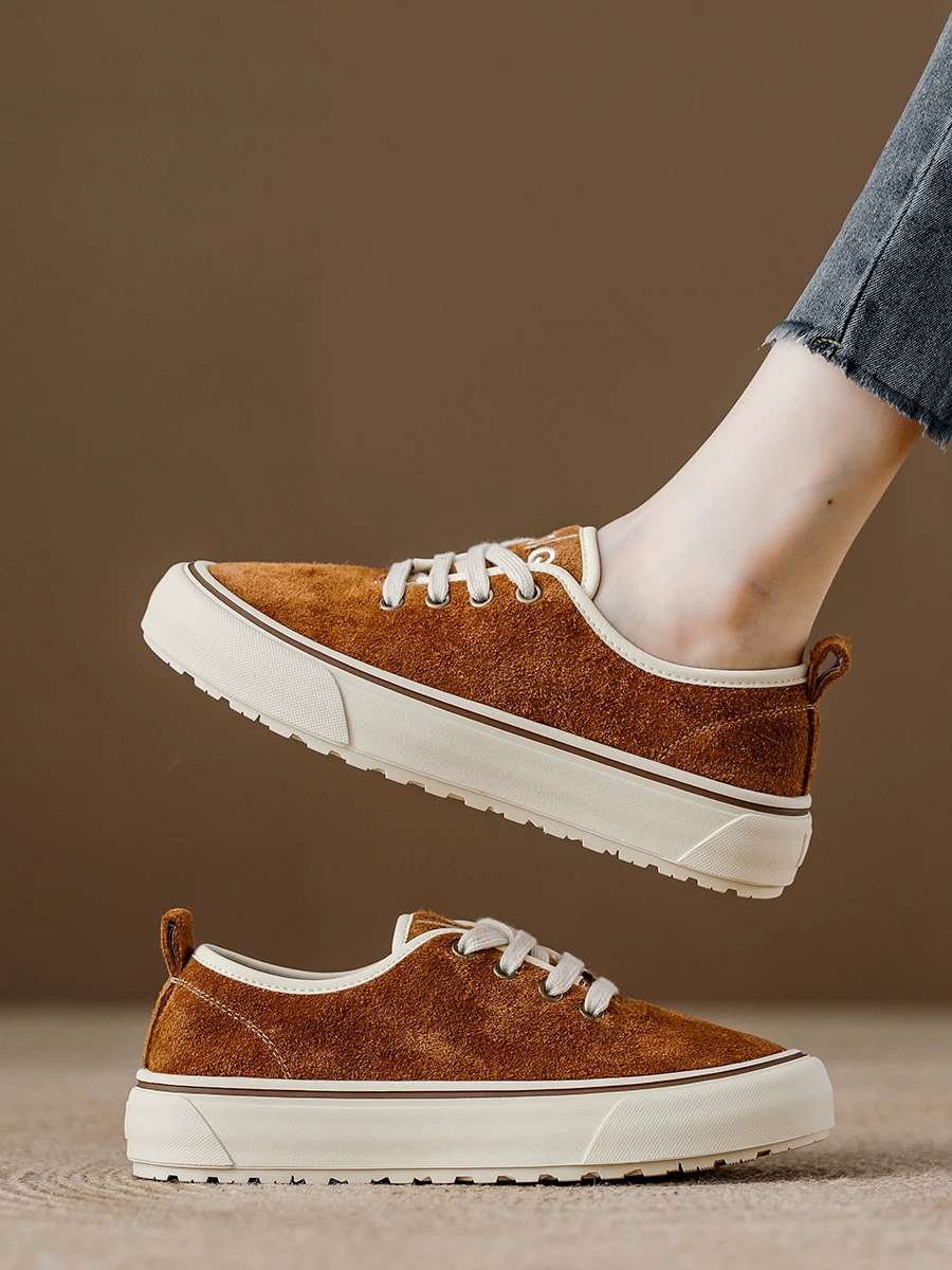 Giày thể thao nữ da lộn retro, đế dày đa năng, giày thể thao thường ngày, giày vải da mới mùa thu 2025