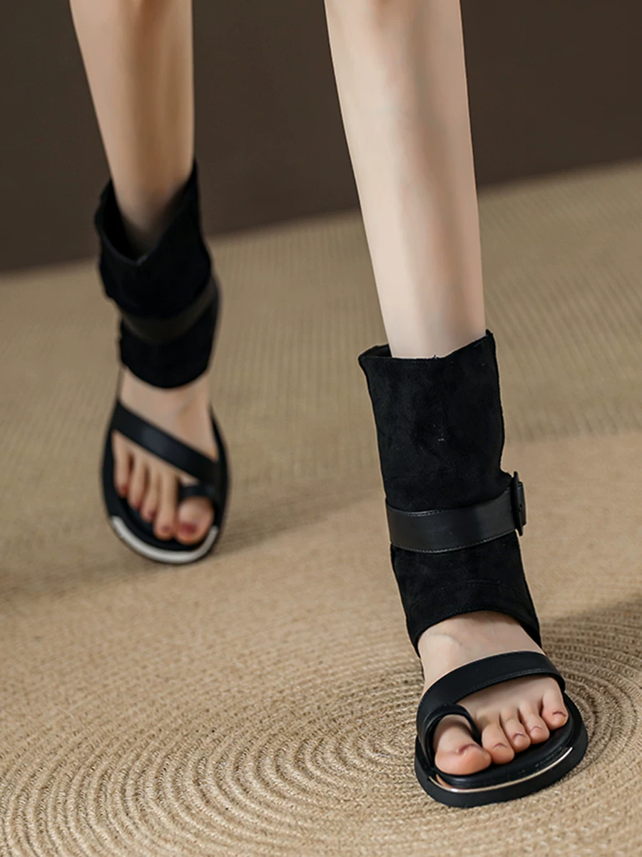 Giày sandal cao cổ thời trang nữ thiết kế cut-out, bốt kiểu La Mã, phong cách mới mùa hè 2026, bốt bootcut, bốt ngắn cao bồi miền Tây.