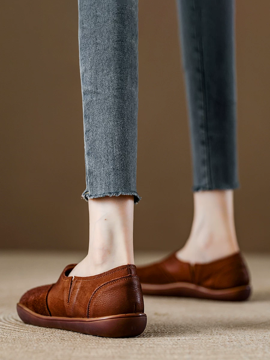 Giày bà ngoại da thật mềm mại, đế mềm, kiểu retro dành cho nữ, giày lười dễ mang, giày bệt thời trang mới mùa thu 2025.