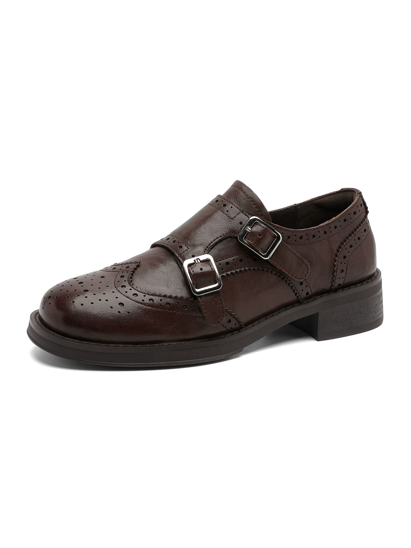 Giày da nữ kiểu Anh cổ điển, giày lười gót dày bằng da thật, giày Oxford Brogue mới mùa xuân 2026.