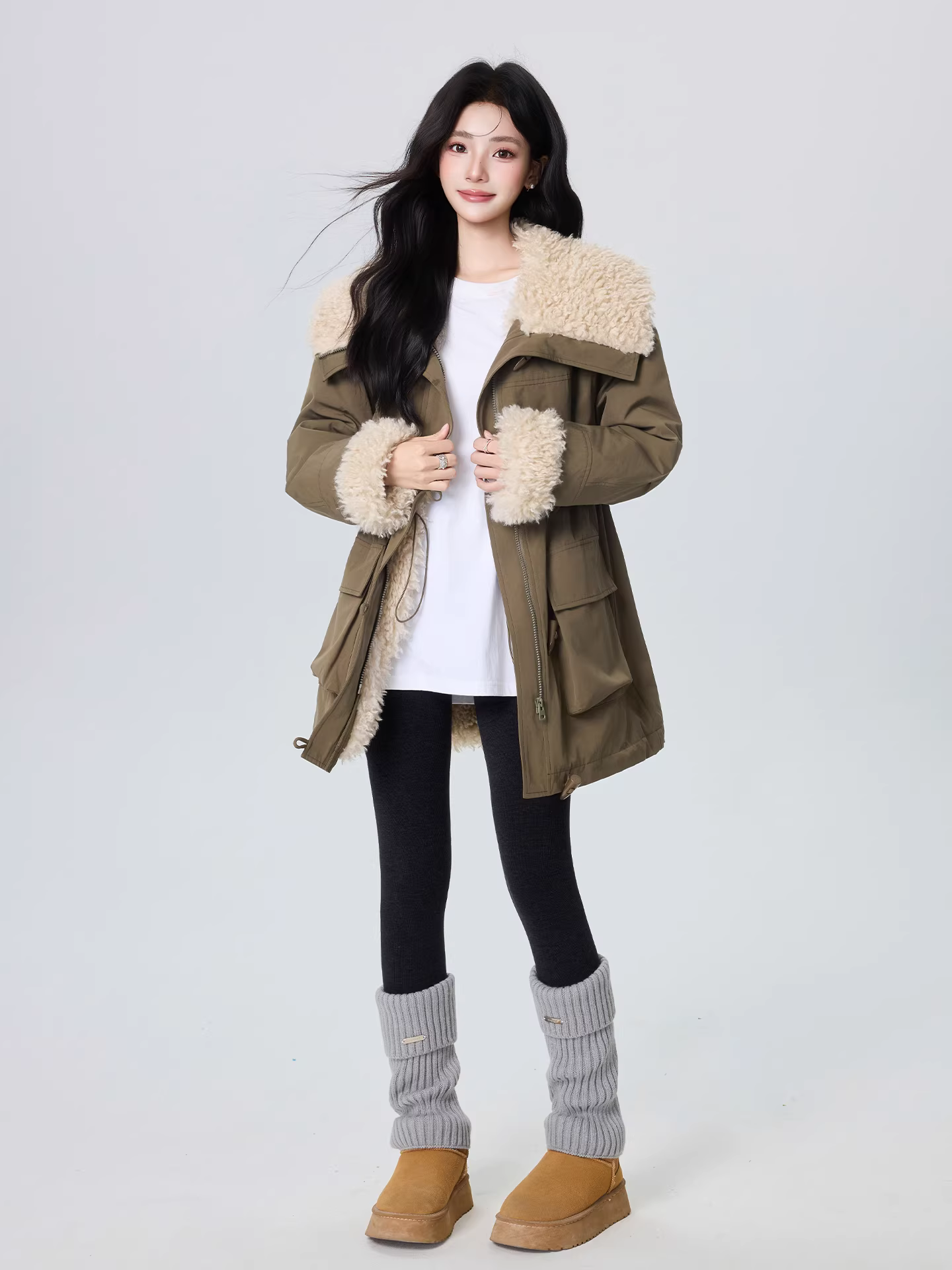 Áo khoác công nhân dáng rộng màu xanh lá cây La Chapelle dành cho nữ, kiểu dáng thu đông 2025 mới, có khuy cài, chất liệu dày dặn, kiểu dáng rộng rãi.