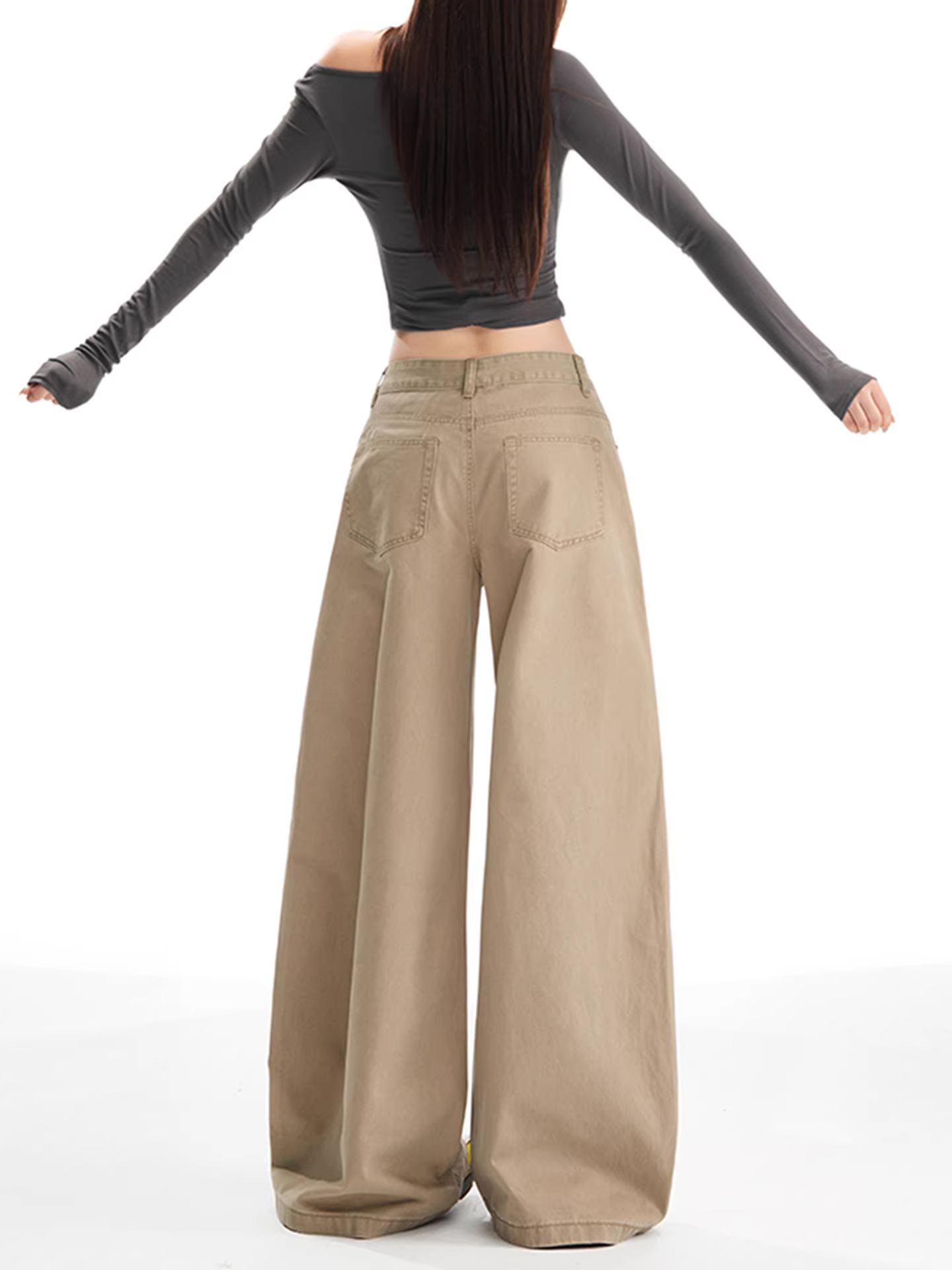 Quần jeans ống rộng lót lông cừu dày dặn La Chapelle dành cho nữ, mẫu mới thu đông 2025, cạp cao, dáng thẳng, chất liệu mềm mại