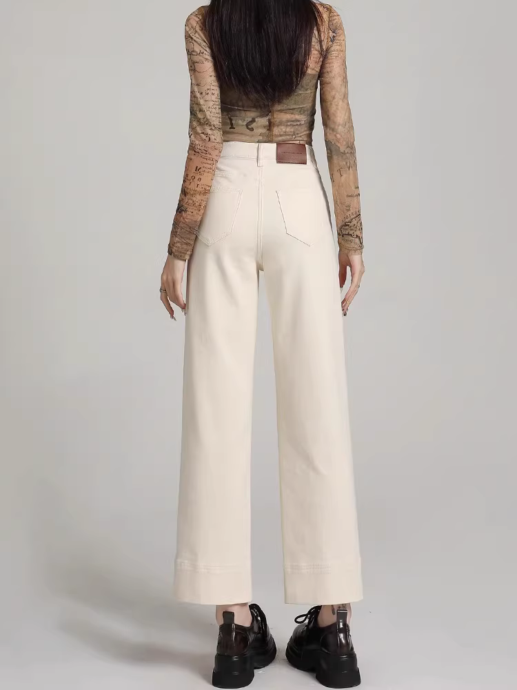 Quần jeans trắng La Chapelle ống rộng, cạp cao, dáng ôm, kiểu dáng thẳng, dành cho nữ, mẫu mới thu đông 2025