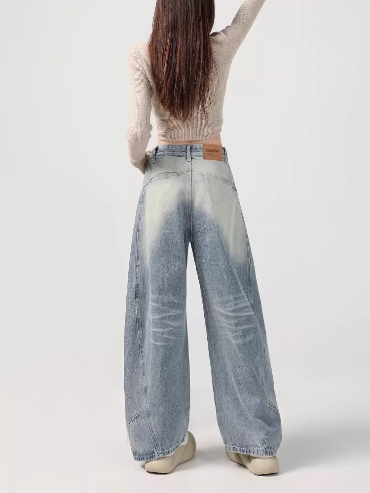 Quần jeans ống rộng La Chapelle dành cho nữ, mẫu mới hè 2025, cạp cao, dáng suôn dài chấm đất, kiểu quần ống đứng dáng kiếm.
