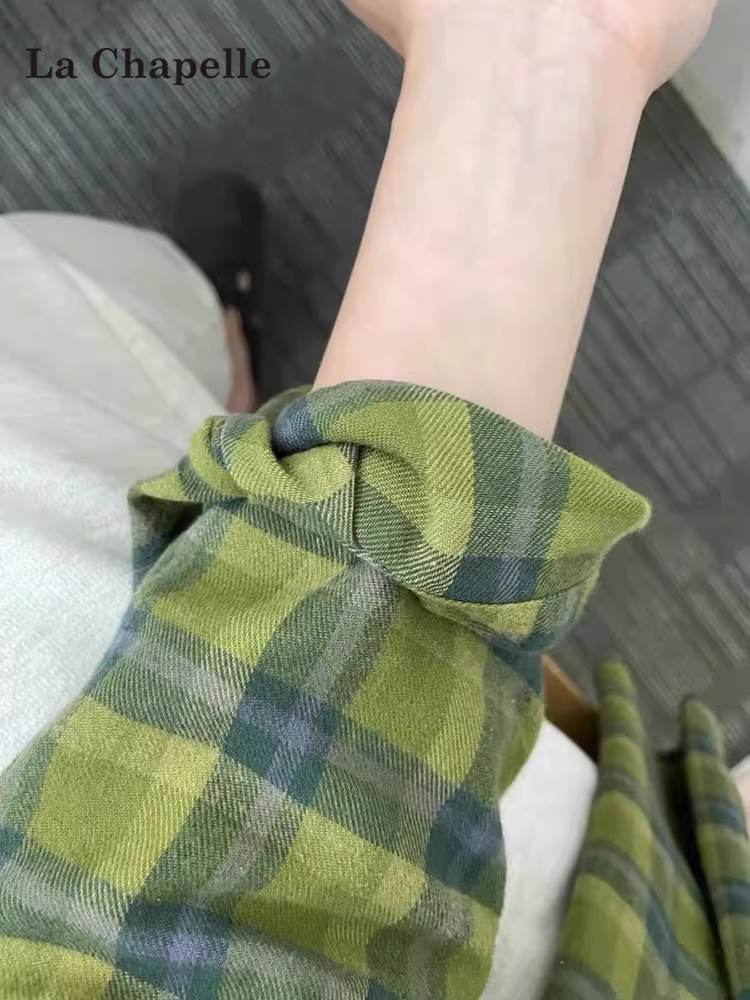 Áo sơ mi dài tay kẻ sọc xanh La Chapelle dành cho nữ 2025 mới xuân thu dáng rộng phong cách lười biếng áo khoác áo sơ mi