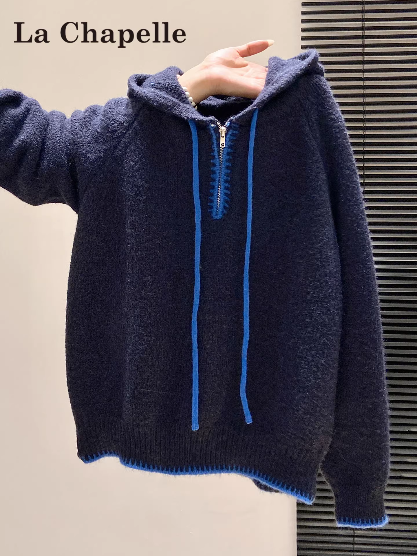 Áo khoác len dệt kim dài tay có mũ La Chapelle dành cho nữ, mẫu mới thu đông 2025, lớp áo bên trong