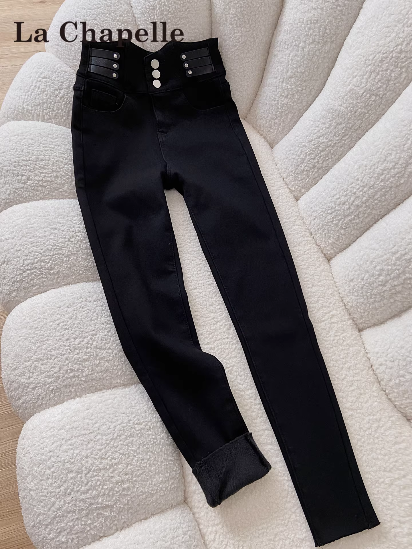 Quần jeans đen ôm dáng La Chapelle dành cho nữ, mùa thu đông 2025, kiểu dáng mới, cạp cao, dáng bút chì, size nhỏ nhắn