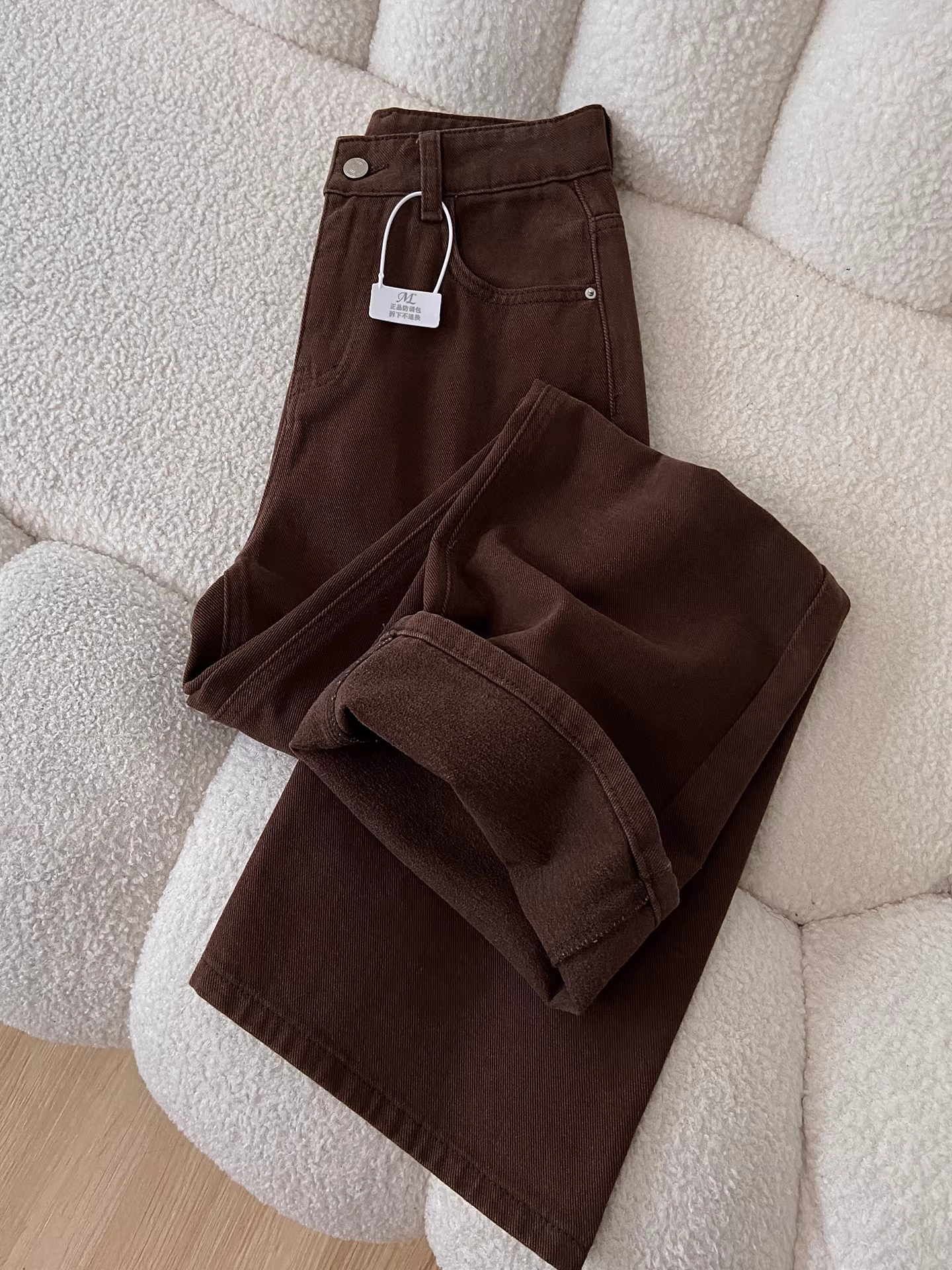 Quần jeans ống rộng màu cà phê La Chapelle dành cho nữ, kiểu dáng mới thu đông 2025, cạp cao, dáng thẳng, size nhỏ nhắn