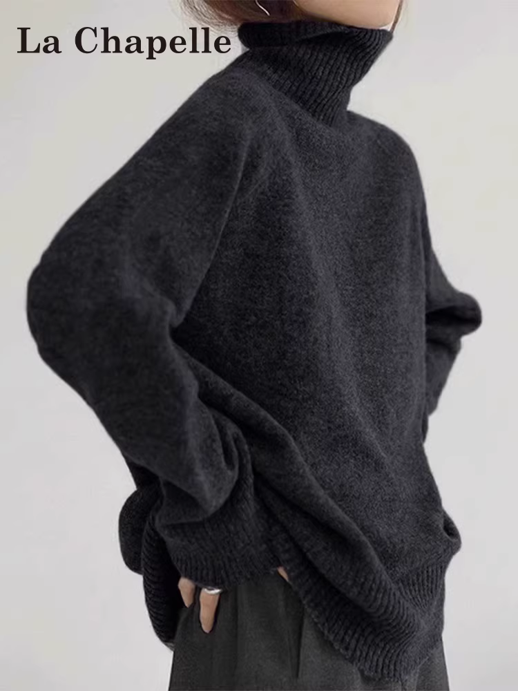 Áo len cổ lọ đen La Chapelle dành cho nữ, kiểu mới thu đông 2025, kiểu dáng năng động, áo lót mặc trong.