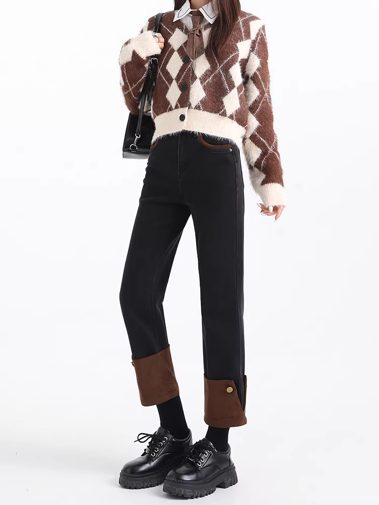 Quần jean đen dáng ôm La Chapelle dành cho nữ, mẫu mới thu đông 2025, cạp cao, tôn dáng, kiểu dáng thuốc lá, size nhỏ nhắn