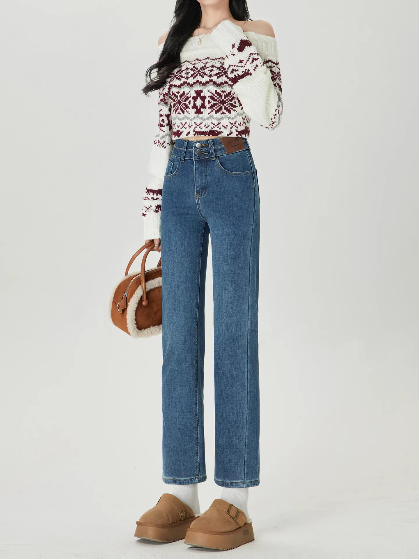 Quần jeans ống rộng La Chapelle kiểu retro dành cho nữ, mẫu mới thu đông 2025, dáng ngắn, thẳng, size nhỏ nhắn