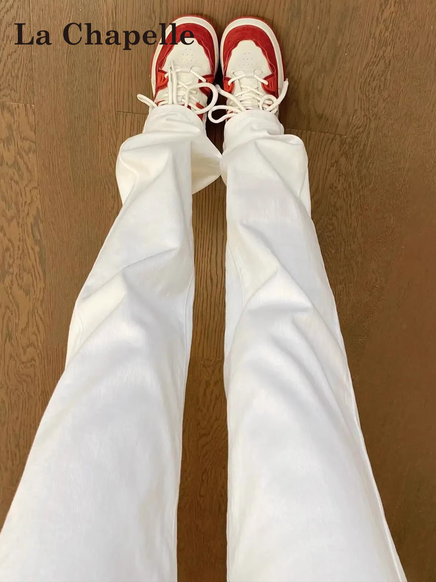 Quần jeans nữ La Chapelle lót lông trắng dày, dáng thẳng, cạp cao, kiểu dáng ôm sát, mùa thu đông 2025