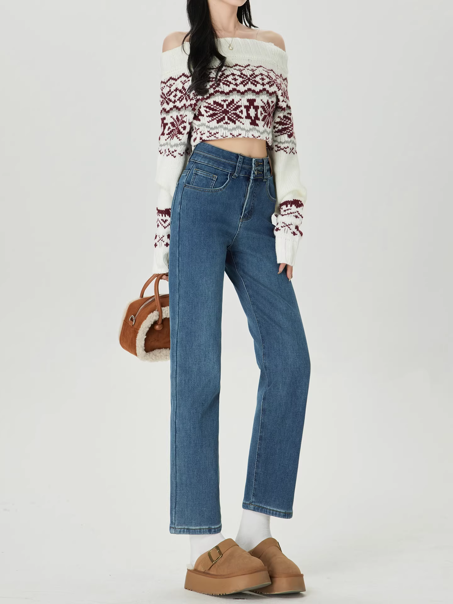 Quần jeans ống rộng La Chapelle kiểu retro dành cho nữ, mẫu mới thu đông 2025, dáng ngắn, thẳng, size nhỏ nhắn