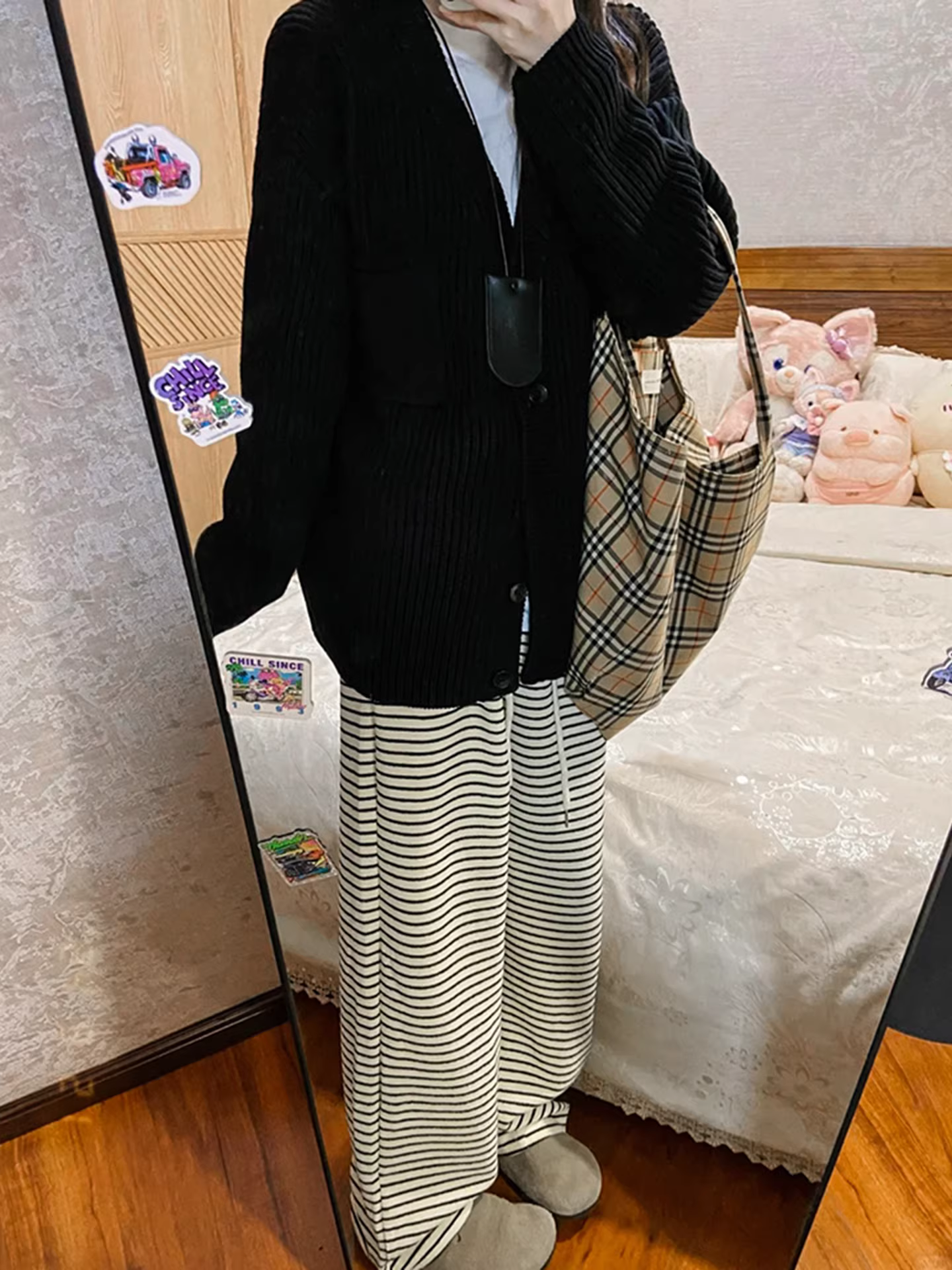 Quần ống rộng kẻ sọc trắng La Chapelle dành cho nữ, mẫu mới thu đông 2025, dáng rộng, thoải mái, thẳng, phù hợp với người nhỏ nhắn