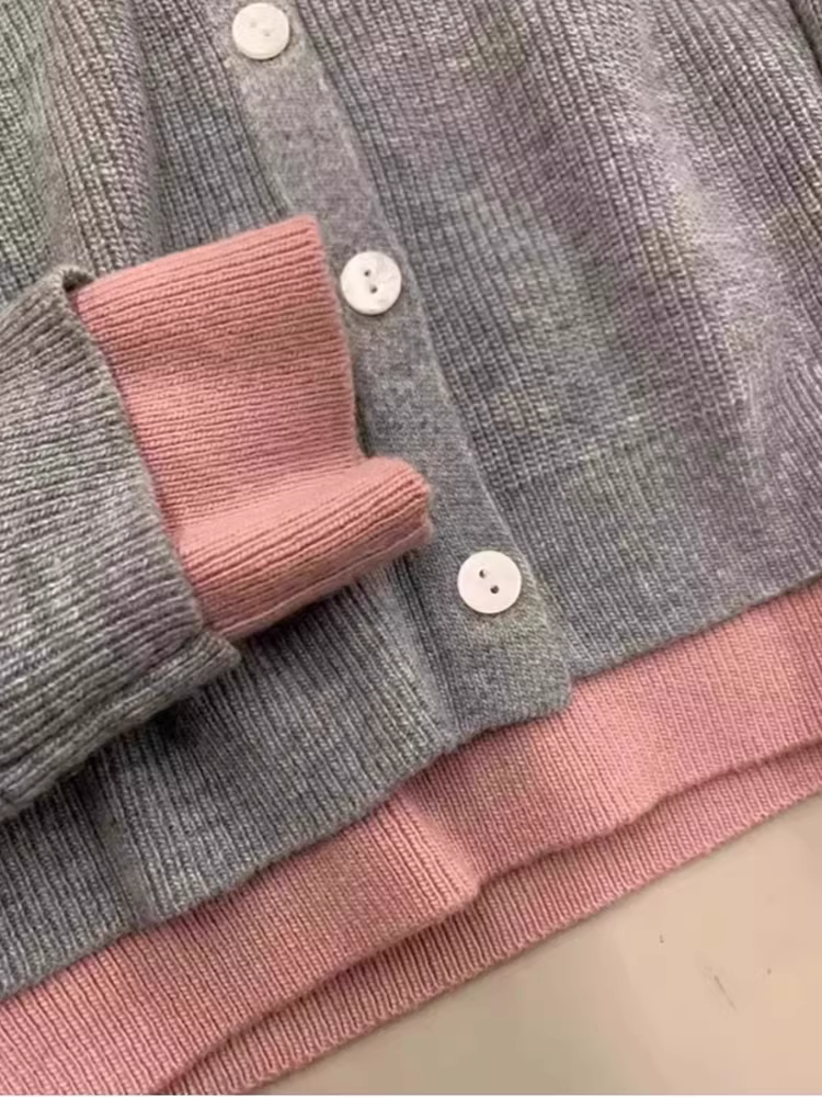 Áo len cardigan dệt kim giả hai lớp tay dài La Chapelle dành cho nữ, mẫu mới thu đông 2025, kiểu dáng rộng, mặc lót bên trong