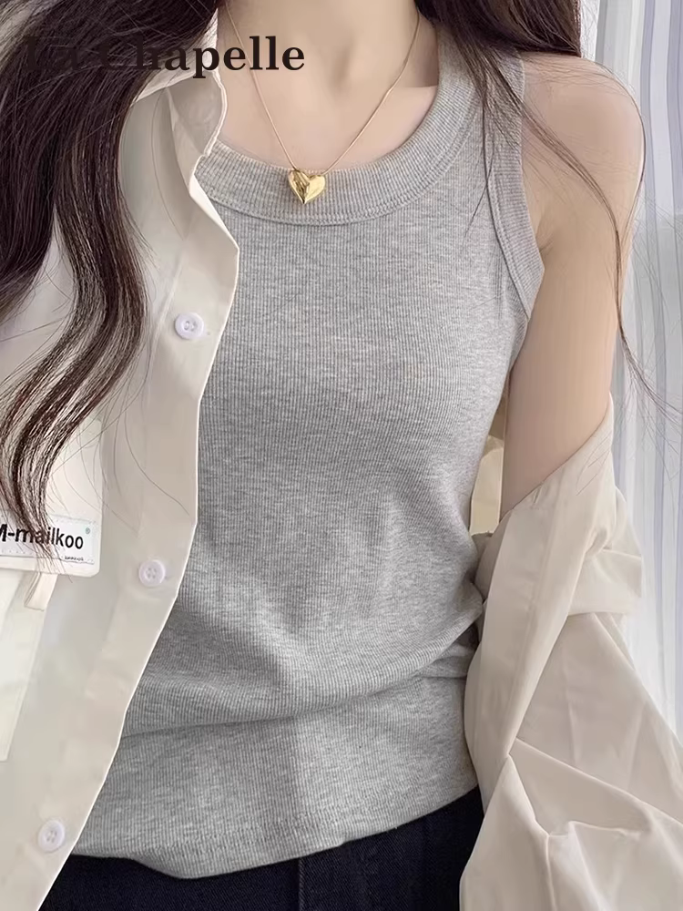 Áo camisole màu xám La Chapelle dành cho nữ, kiểu dáng mùa hè mới 2025, áo không tay ôm dáng mặc ngoài.