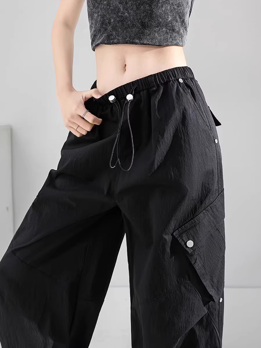 Quần cargo ống rộng nhanh khô La Chapelle dành cho nữ, mẫu mới hè 2025, dáng nhỏ nhắn, cạp cao, chất liệu mỏng, kiểu jogger