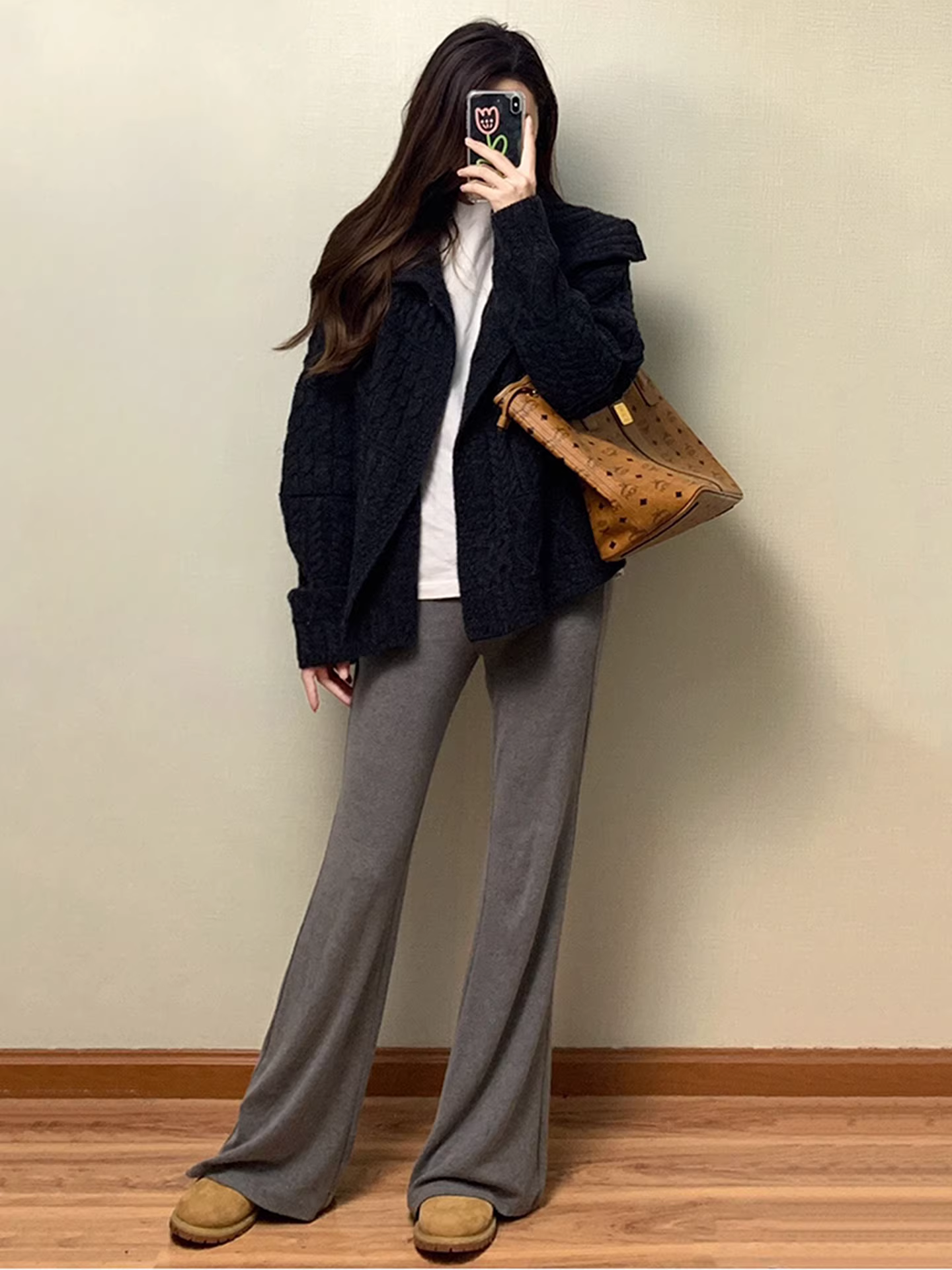 Áo cardigan len đen cổ trụ La Chapelle dành cho nữ, mẫu mới thu đông 2025, kiểu dáng rộng, cao cấp