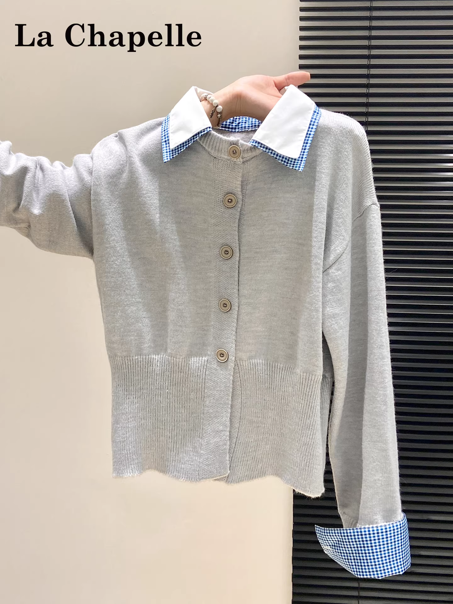 Áo cardigan dệt kim dài tay giả hai mảnh La Chapelle dành cho nữ 2025 áo len nhỏ nhắn mới mùa thu đông