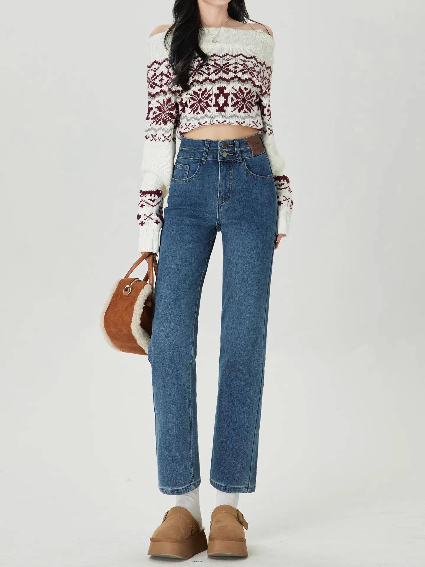 Quần jeans ống rộng La Chapelle kiểu retro dành cho nữ, mẫu mới thu đông 2025, dáng ngắn, thẳng, size nhỏ nhắn