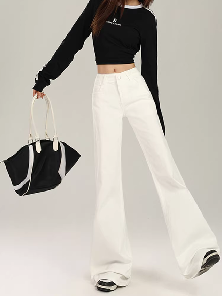 Quần jeans ống loe lót lông trắng La Chapelle dành cho nữ, mẫu mới thu đông 2025, kiểu dáng ôm sát, ống chuông